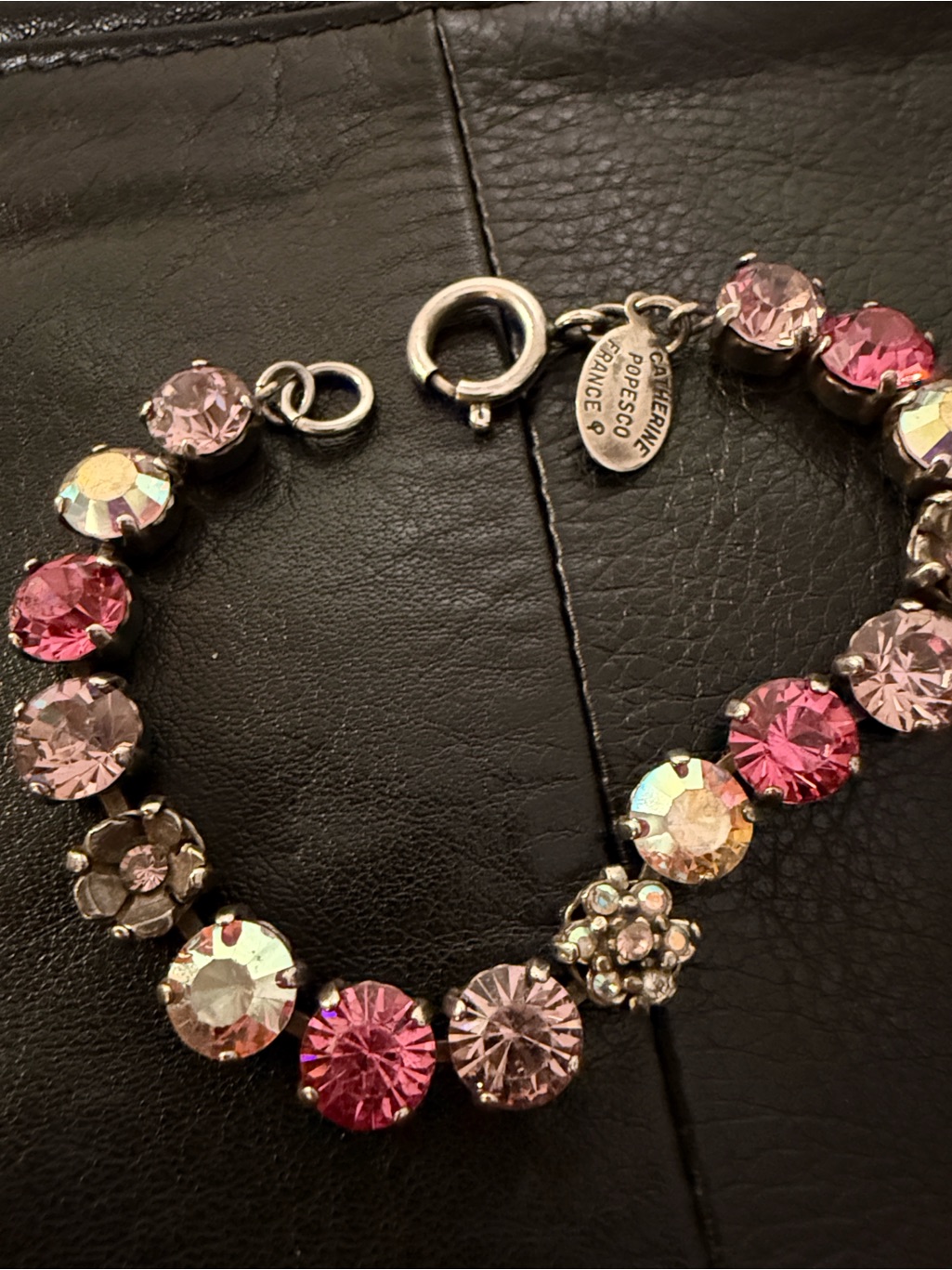 Catherine Popesco Pink Crystal Tennis Bracelet With Flower Accent